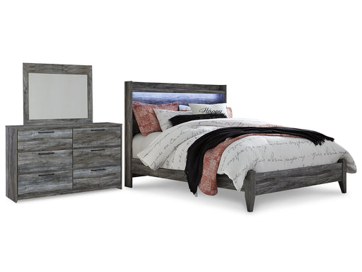 Baystorm Queen Panel Bed with Mirrored Dresser Huntsville Furniture Outlet