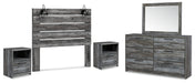 Baystorm Queen Panel Headboard with Mirrored Dresser and 2 Nightstands Huntsville Furniture Outlet