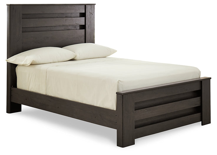 Brinxton Full Panel Bed with Mirrored Dresser and 2 Nightstands Huntsville Furniture Outlet