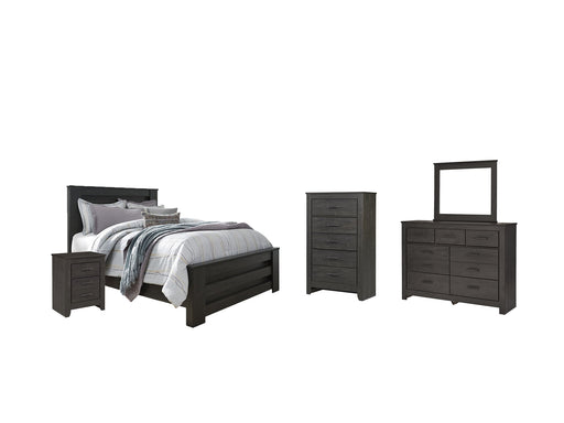 Brinxton Queen Panel Bed with Mirrored Dresser, Chest and Nightstand Huntsville Furniture Outlet