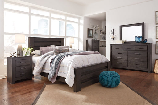 Brinxton Queen Panel Bed with Mirrored Dresser, Chest and Nightstand Huntsville Furniture Outlet