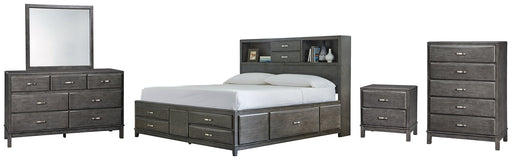 Caitbrook Queen Storage Bed with 8 Storage Drawers with Mirrored Dresser, Chest and Nightstand Huntsville Furniture Outlet