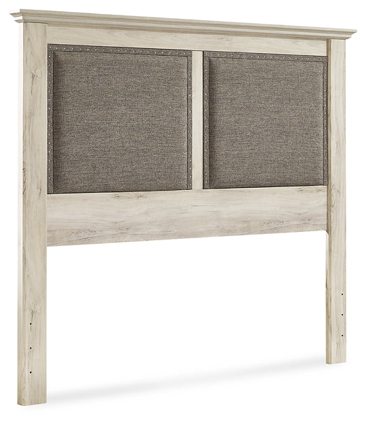 Cambeck King/California King Upholstered Panel Headboard with Mirrored Dresser and Chest Huntsville Furniture Outlet