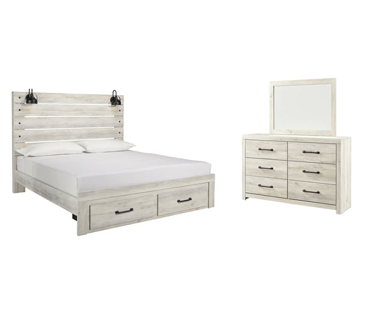 Cambeck King Panel Bed with 2 Storage Drawers with Mirrored Dresser Huntsville Furniture Outlet