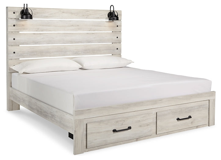 Cambeck King Panel Bed with 2 Storage Drawers with Mirrored Dresser Huntsville Furniture Outlet