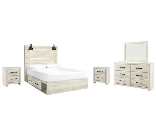 Cambeck Queen Panel Bed with 4 Storage Drawers with Mirrored Dresser and 2 Nightstands Huntsville Furniture Outlet