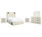 Cambeck Queen Panel Bed with 4 Storage Drawers with Mirrored Dresser and 2 Nightstands Huntsville Furniture Outlet
