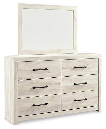 Cambeck Queen Upholstered Panel Headboard with Mirrored Dresser Huntsville Furniture Outlet