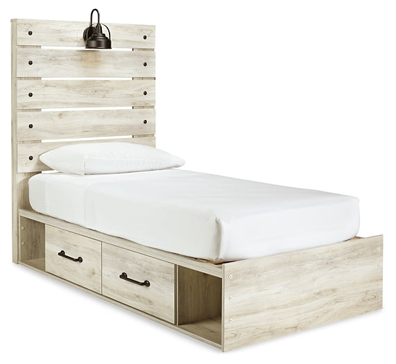 Cambeck Twin Panel Bed with 4 Storage Drawers with Mirrored Dresser Huntsville Furniture Outlet