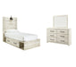 Cambeck Twin Panel Bed with 4 Storage Drawers with Mirrored Dresser Huntsville Furniture Outlet