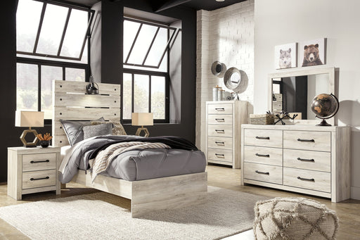 Cambeck Twin Panel Bed with Mirrored Dresser, Chest and Nightstand Huntsville Furniture Outlet