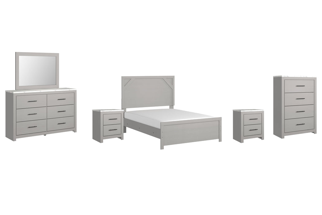 Cottonburg Full Panel Bed with Mirrored Dresser, Chest and 2 Nightstands Huntsville Furniture Outlet