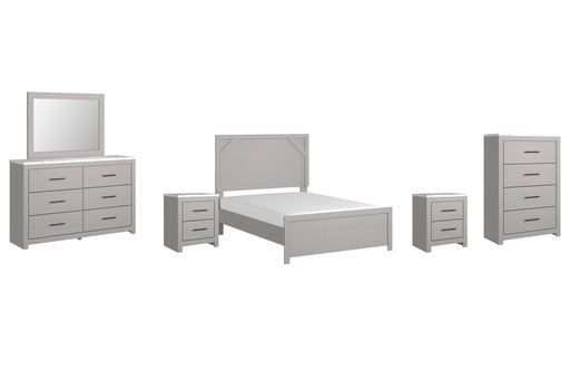 Cottonburg Full Panel Bed with Mirrored Dresser, Chest and 2 Nightstands Huntsville Furniture Outlet