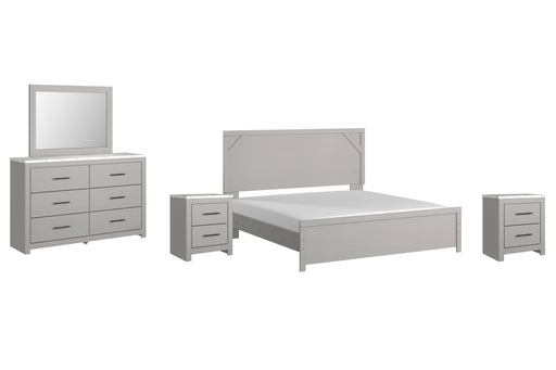 Cottonburg King Panel Bed with Mirrored Dresser and 2 Nightstands Huntsville Furniture Outlet