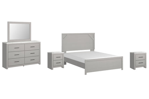 Cottonburg Queen Panel Bed with Mirrored Dresser and 2 Nightstands Huntsville Furniture Outlet