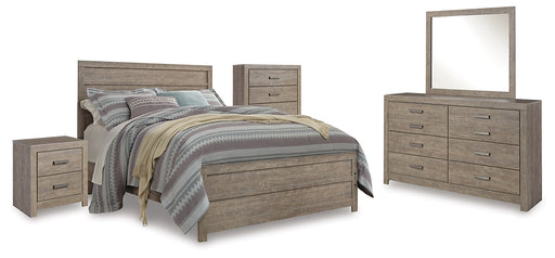Culverbach Queen Panel Bed with Mirrored Dresser, Chest and Nightstand Huntsville Furniture Outlet
