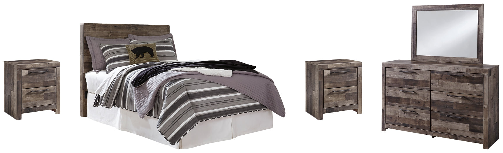 Derekson Full Panel Headboard with Mirrored Dresser and 2 Nightstands Huntsville Furniture Outlet
