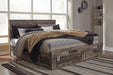 Derekson King Panel Bed with 6 Storage Drawers with Mirrored Dresser and Chest Huntsville Furniture Outlet