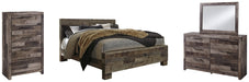 Derekson King Panel Bed with Mirrored Dresser and Chest Huntsville Furniture Outlet