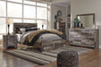 Derekson Queen Panel Bed with 2 Storage Drawers with Mirrored Dresser, Chest and 2 Nightstands Huntsville Furniture Outlet