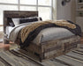 Derekson Queen Panel Bed with 2 Storage Drawers with Mirrored Dresser, Chest and 2 Nightstands Huntsville Furniture Outlet