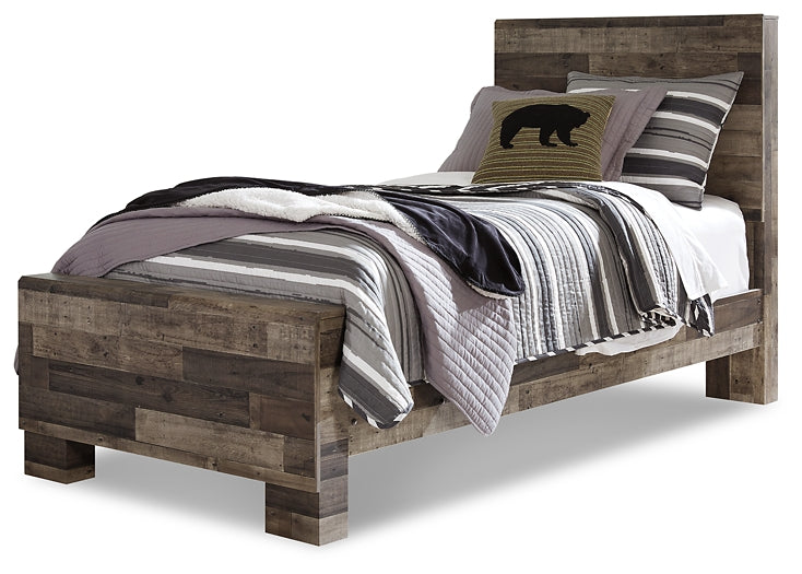 Derekson Twin Panel Bed with Mirrored Dresser, Chest and Nightstand Huntsville Furniture Outlet