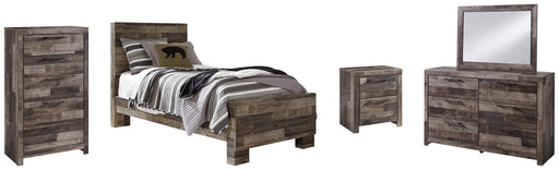 Derekson Twin Panel Bed with Mirrored Dresser, Chest and Nightstand Huntsville Furniture Outlet