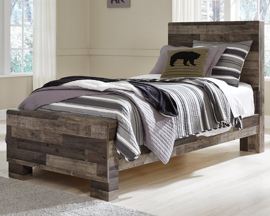 Derekson Twin Panel Bed with Mirrored Dresser, Chest and Nightstand Huntsville Furniture Outlet