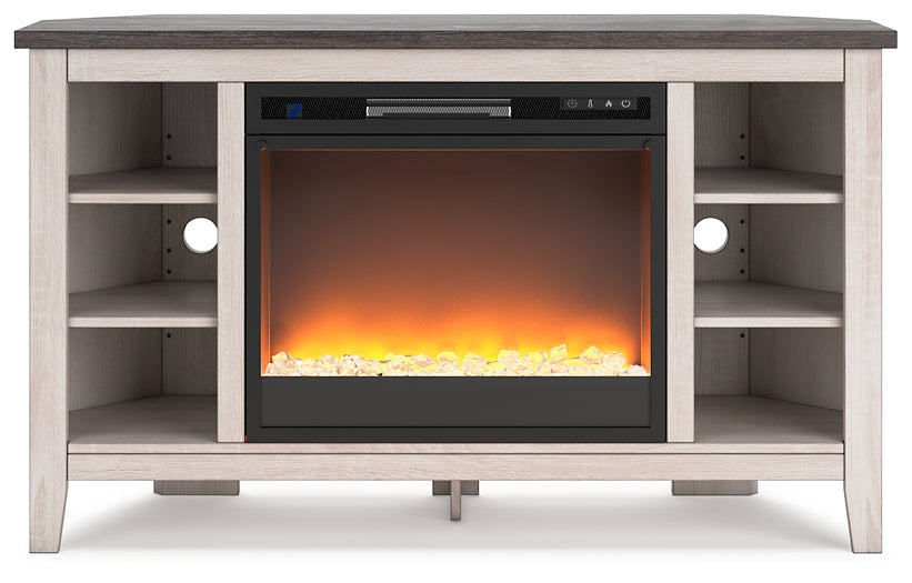 Dorrinson Corner TV Stand with Electric Fireplace Huntsville Furniture Outlet