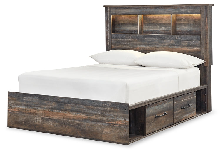 Drystan Full Bookcase Bed with 2 Storage Drawers with Mirrored Dresser, Chest and 2 Nightstands Huntsville Furniture Outlet