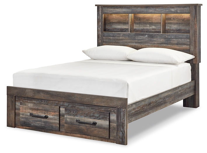 Drystan Full Bookcase Bed with 2 Storage Drawers with Mirrored Dresser, Chest and 2 Nightstands Huntsville Furniture Outlet