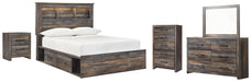 Drystan Full Bookcase Bed with 2 Storage Drawers with Mirrored Dresser, Chest and Nightstand Huntsville Furniture Outlet