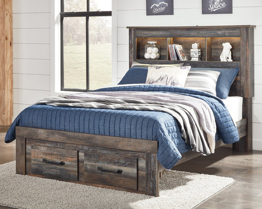 Drystan Full Bookcase Bed with 2 Storage Drawers with Mirrored Dresser, Chest and Nightstand Huntsville Furniture Outlet