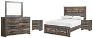 Drystan Full Bookcase Bed with 2 Storage Drawers with Mirrored Dresser and 2 Nightstands Huntsville Furniture Outlet