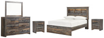 Drystan Full Bookcase Bed with Mirrored Dresser and 2 Nightstands Huntsville Furniture Outlet