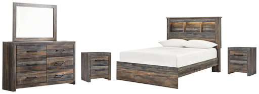 Drystan Full Bookcase Bed with Mirrored Dresser and 2 Nightstands Huntsville Furniture Outlet