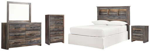 Drystan Full Bookcase Headboard with Mirrored Dresser, Chest and Nightstand Huntsville Furniture Outlet