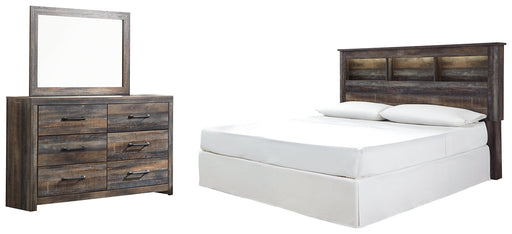 Drystan King/California King Bookcase Headboard with Mirrored Dresser Huntsville Furniture Outlet