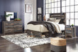 Drystan King Panel Bed with 4 Storage Drawers with Mirrored Dresser, Chest and Nightstand Huntsville Furniture Outlet