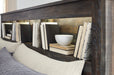 Drystan Queen Bookcase Bed with 2 Storage Drawers with Mirrored Dresser, Chest and Nightstand Huntsville Furniture Outlet