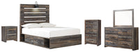 Drystan Twin Panel Bed with 2 Storage Drawers with Mirrored Dresser, Chest and Nightstand Huntsville Furniture Outlet