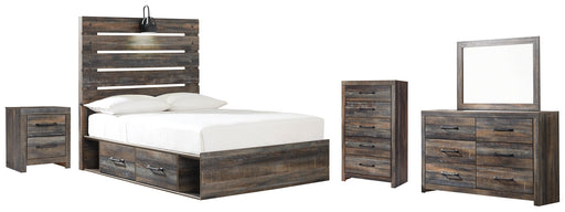 Drystan Twin Panel Bed with 2 Storage Drawers with Mirrored Dresser, Chest and Nightstand Huntsville Furniture Outlet