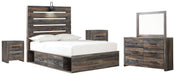 Drystan Twin Panel Bed with 2 Storage Drawers with Mirrored Dresser and 2 Nightstands Huntsville Furniture Outlet