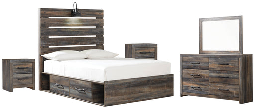 Drystan Twin Panel Bed with 2 Storage Drawers with Mirrored Dresser and 2 Nightstands Huntsville Furniture Outlet
