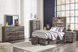 Drystan Twin Panel Bed with 4 Storage Drawers with Mirrored Dresser, Chest and 2 Nightstands Huntsville Furniture Outlet