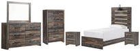 Drystan Twin Panel Bed with Mirrored Dresser, Chest and 2 Nightstands Huntsville Furniture Outlet