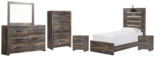 Drystan Twin Panel Bed with Mirrored Dresser, Chest and 2 Nightstands Huntsville Furniture Outlet