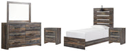 Drystan Twin Panel Bed with Mirrored Dresser and 2 Nightstands Huntsville Furniture Outlet