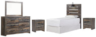 Drystan Twin Panel Headboard with Mirrored Dresser and 2 Nightstands Huntsville Furniture Outlet