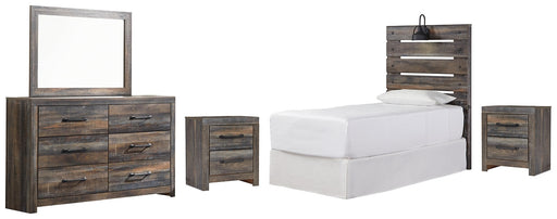 Drystan Twin Panel Headboard with Mirrored Dresser and 2 Nightstands Huntsville Furniture Outlet